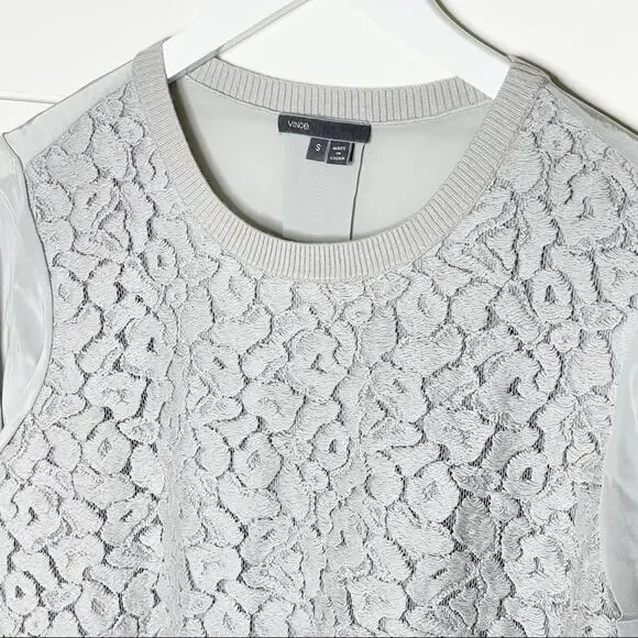 Vince Embroidered Leopard Silk Sweater Nickel Grey Size Small - Picture 4 of 9
